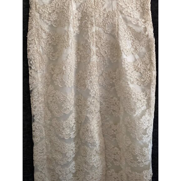 VTG Bridal Dress Wiggle Brocade Lace Cream Ivory Rehearsal Prom Sophia Loren XS - Picture 13 of 16